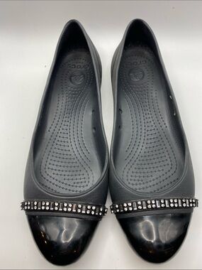 CROCS Black Embellished Cap-Toe Ballet Flats